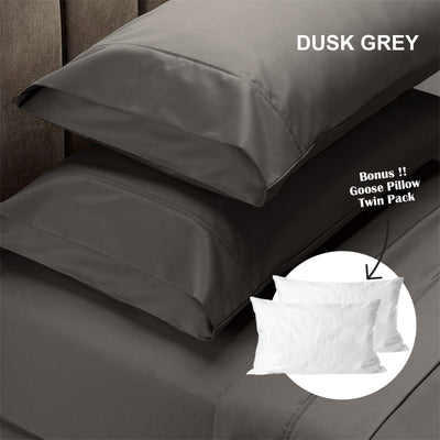 Dealsmate Royal Comfort 4 Piece 1500TC Sheet Set And Goose Feather Down Pillows 2 Pack Set - King - Dusk Grey