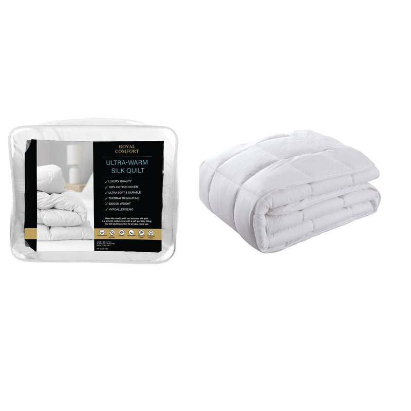 Dealsmate Royal Comfort 800GSM Silk Blend Quilt Duvet Ultra Warm Winter Weight  - Single - White