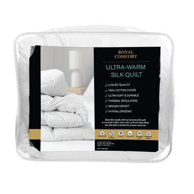 Dealsmate Royal Comfort 800GSM Silk Blend Quilt Duvet Ultra Warm Winter Weight  - Queen - White