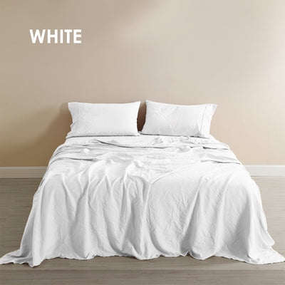 Dealsmate Royal Comfort Flax Linen Blend Sheet Set Bedding Luxury Breathable Ultra Soft - Queen - White