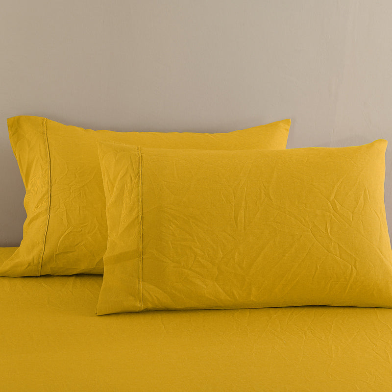 Dealsmate Royal Comfort Flax Linen Blend Sheet Set Bedding Luxury Breathable Ultra Soft - Queen - Mustard Gold