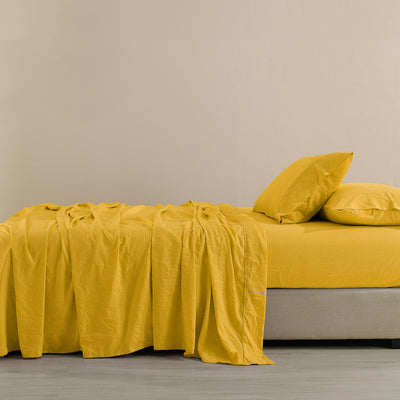 Dealsmate Royal Comfort Flax Linen Blend Sheet Set Bedding Luxury Breathable Ultra Soft - Queen - Mustard Gold