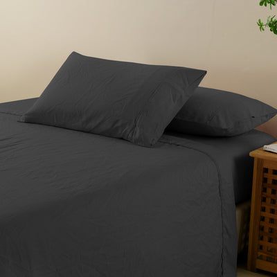 Dealsmate Royal Comfort Flax Linen Blend Sheet Set Bedding Luxury Breathable Ultra Soft - Queen - Charcoal