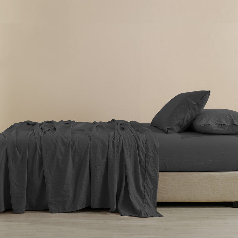 Dealsmate Royal Comfort Flax Linen Blend Sheet Set Bedding Luxury Breathable Ultra Soft - Queen - Charcoal