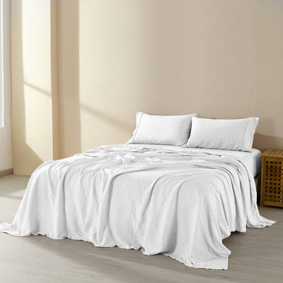 Dealsmate Royal Comfort Flax Linen Blend Sheet Set Bedding Luxury Breathable Ultra Soft - King - White