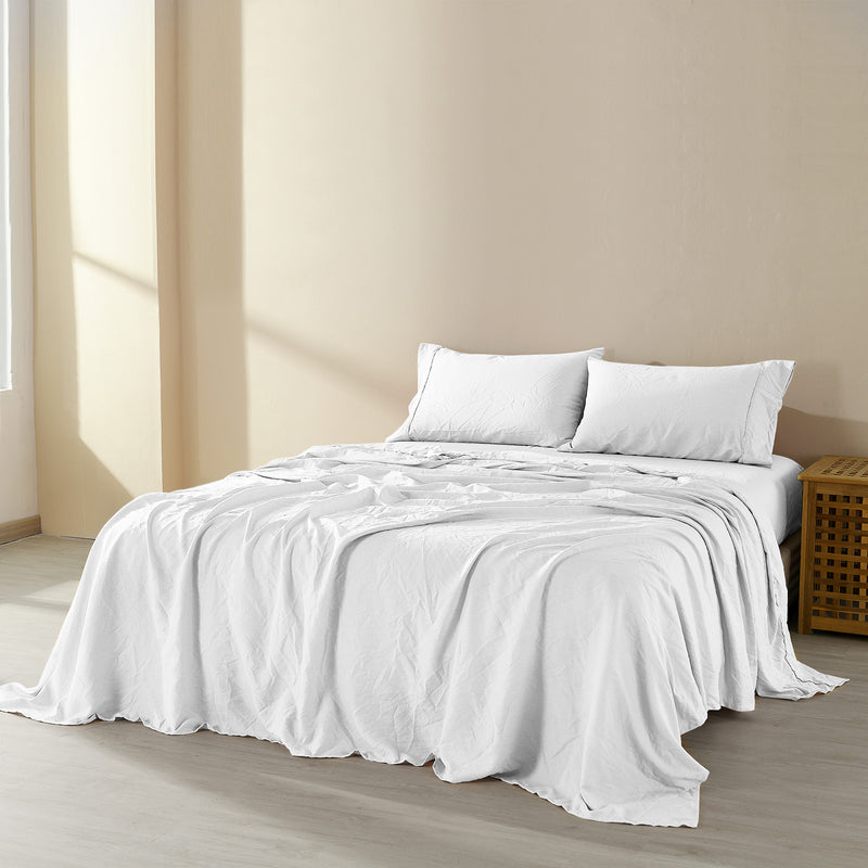 Dealsmate Royal Comfort Flax Linen Blend Sheet Set Bedding Luxury Breathable Ultra Soft - King - White