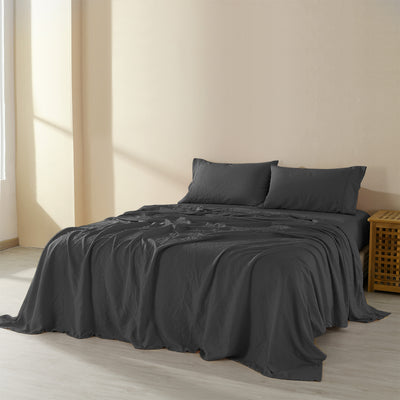 Dealsmate Royal Comfort Flax Linen Blend Sheet Set Bedding Luxury Breathable Ultra Soft - King - Charcoal