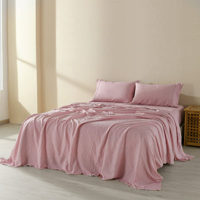 Dealsmate Royal Comfort Flax Linen Blend Sheet Set Bedding Luxury Breathable Ultra Soft - King - Mauve