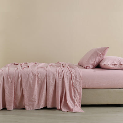 Dealsmate Royal Comfort Flax Linen Blend Sheet Set Bedding Luxury Breathable Ultra Soft - King - Mauve
