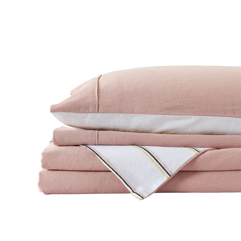 Dealsmate Royal Comfort Hemp Braid Cotton Blend Quilt Cover Set Reverse Stripe Bedding - Queen - Dusk Pink