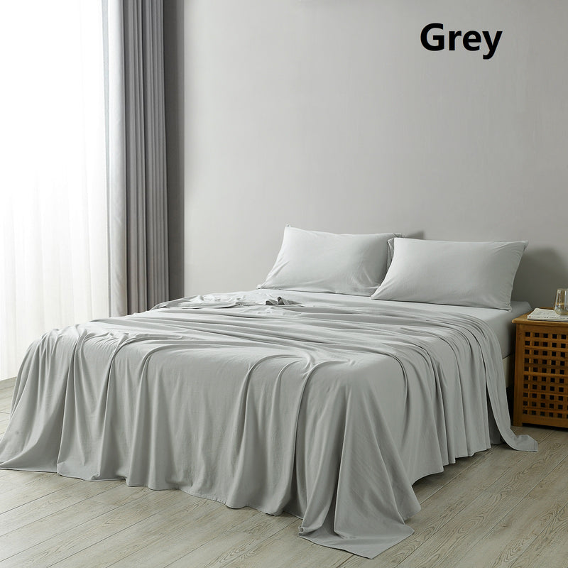 Dealsmate Royal Comfort 100% Jersey Cotton 4 Piece Sheet Set - Queen - Grey Marle