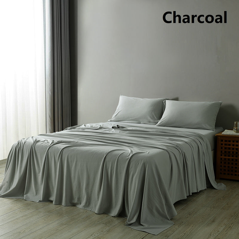 Dealsmate Royal Comfort 100% Jersey Cotton 4 Piece Sheet Set - Queen - Charcoal Marle