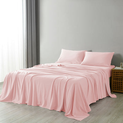 Dealsmate Royal Comfort 100% Jersey Cotton 4 Piece Sheet Set - King - Pink Marle