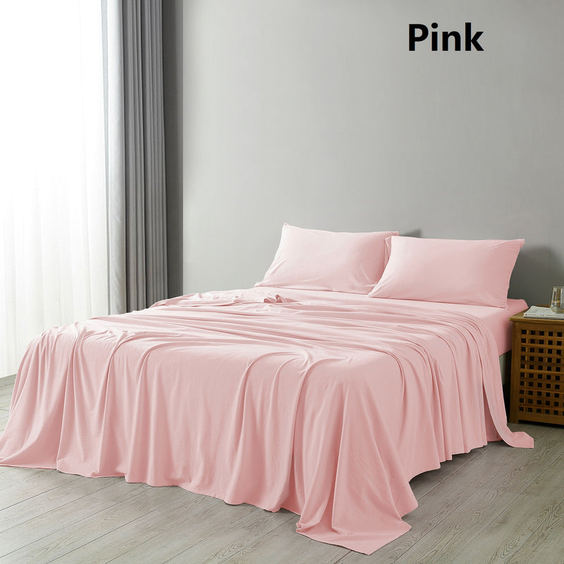 Dealsmate Royal Comfort 100% Jersey Cotton 4 Piece Sheet Set - King - Pink Marle