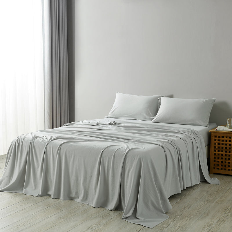 Dealsmate Royal Comfort 100% Jersey Cotton 4 Piece Sheet Set - King - Grey Marle
