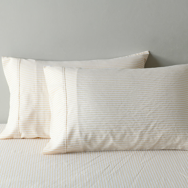 Dealsmate Royal Comfort Stripes Linen Blend Sheet Set Bedding Luxury Breathable Ultra Soft - Queen - Beige