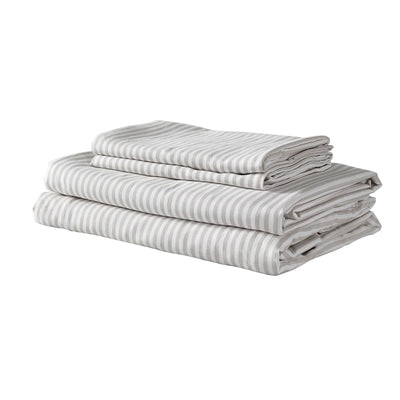 Dealsmate Royal Comfort Stripes Linen Blend Sheet Set Bedding Luxury Breathable Ultra Soft - Queen - Grey