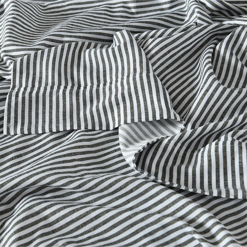 Dealsmate Royal Comfort Stripes Linen Blend Sheet Set Bedding Luxury Breathable Ultra Soft - King - Charcoal