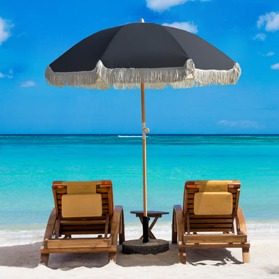 Dealsmate Havana Outdoors Beach Umbrella Portable 2 Metre Fringed Garden Sun Shade Shelter - Black