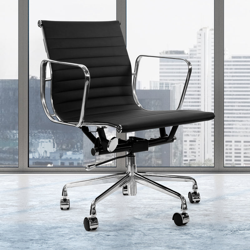 Dealsmate Milano Home Office Computer Chair PU Leather Adjustable Seat Mid Back Black