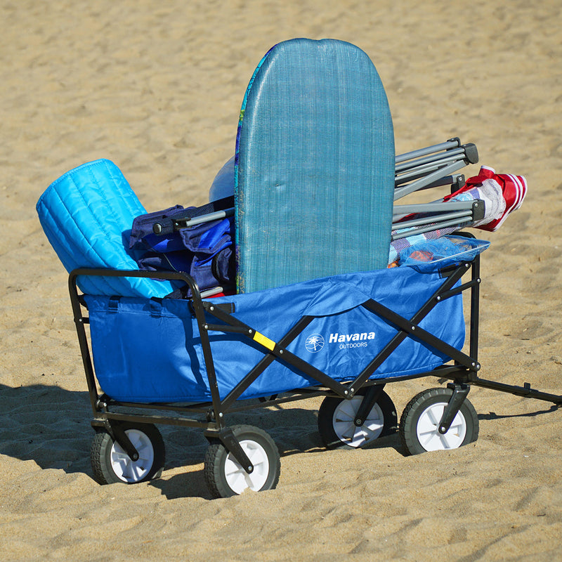 Dealsmate Havana Outdoors Collapsible Beach Trolley Garden Cart Foldable Picnic Navy