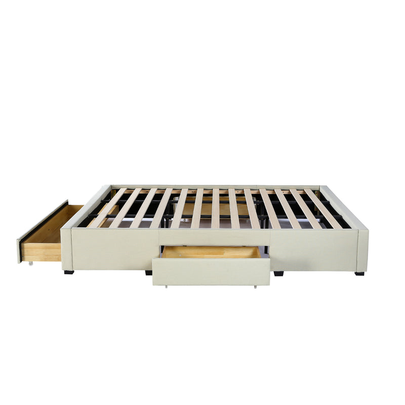 Dealsmate Milano Decor Palermo Bed Base with Drawers Upholstered Fabric Wood Cream - Queen - Cream