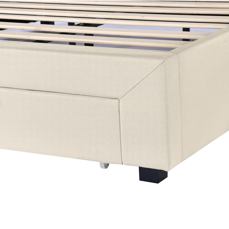 Dealsmate Milano Decor Palermo Bed Base with Drawers Upholstered Fabric Wood Cream - Queen - Cream