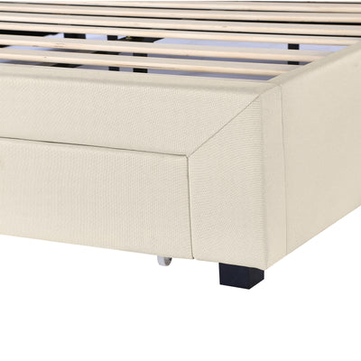 Dealsmate Milano Decor Palermo Bed Base with Drawers Upholstered Fabric Wood Cream - King - Cream