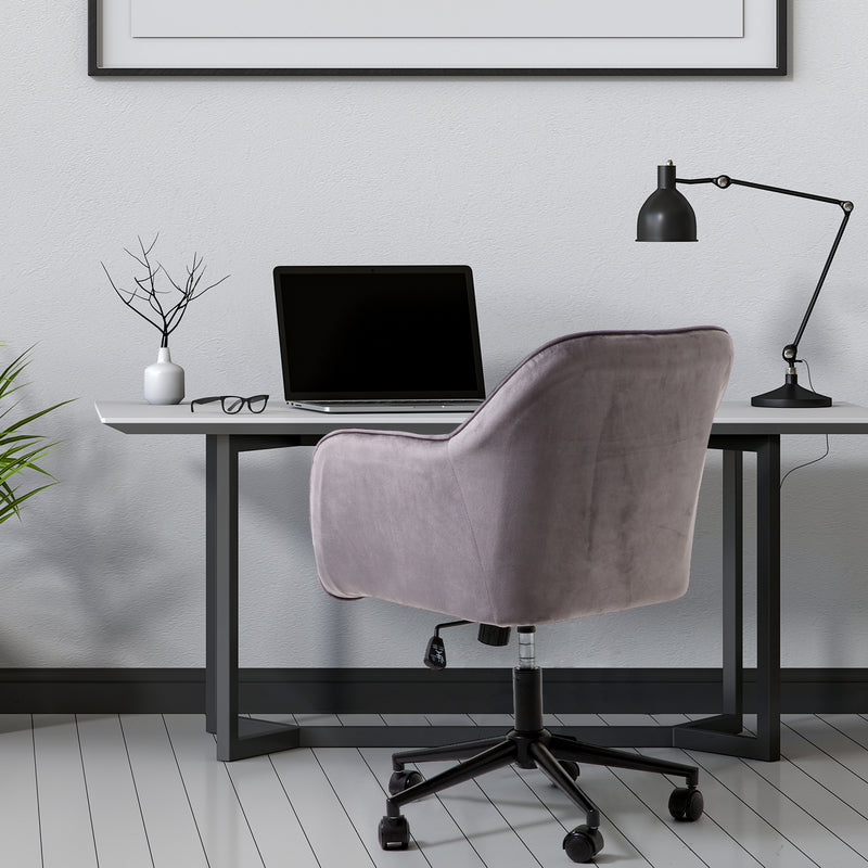 Dealsmate Casa Decor Arles Velvet Office Chair Mid Back Swivel Height Adjustable Grey