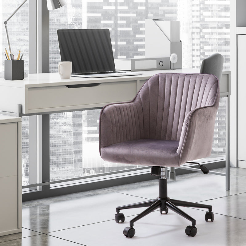 Dealsmate Casa Decor Arles Velvet Office Chair Mid Back Swivel Height Adjustable Grey