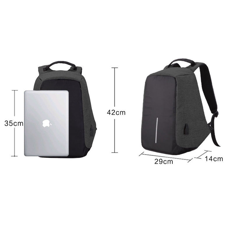 Dealsmate Anti Theft Backpack Waterproof bag School Travel Laptop Bags USB Charging - Black
