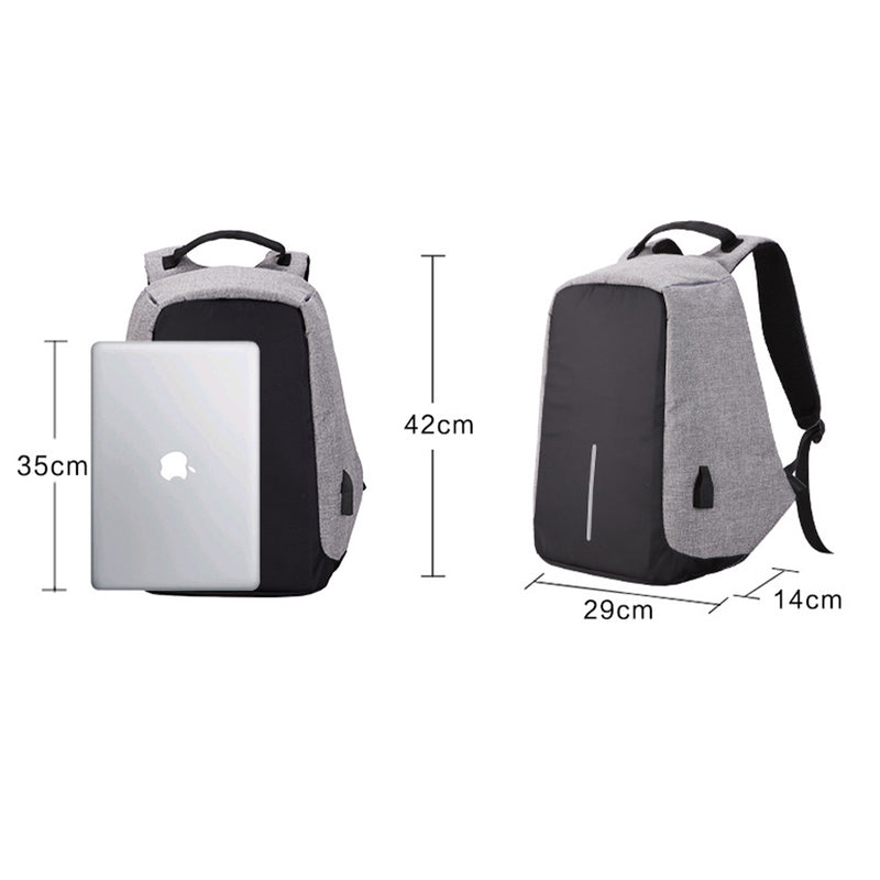 Dealsmate Anti Theft Backpack Waterproof bag School Travel Laptop Bags USB Charging - Grey