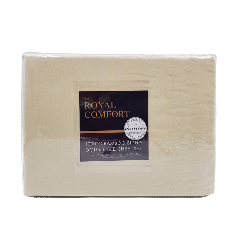 Dealsmate Royal Comfort Bamboo Blended Sheet & Pillowcases Set 1000TC Ultra Soft Bedding - Queen - Ivory