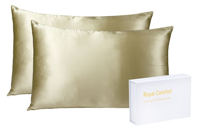 Dealsmate Royal Comfort Mulberry Soft Silk Hypoallergenic Pillowcase Twin Pack 51 x 76cm - Champagne