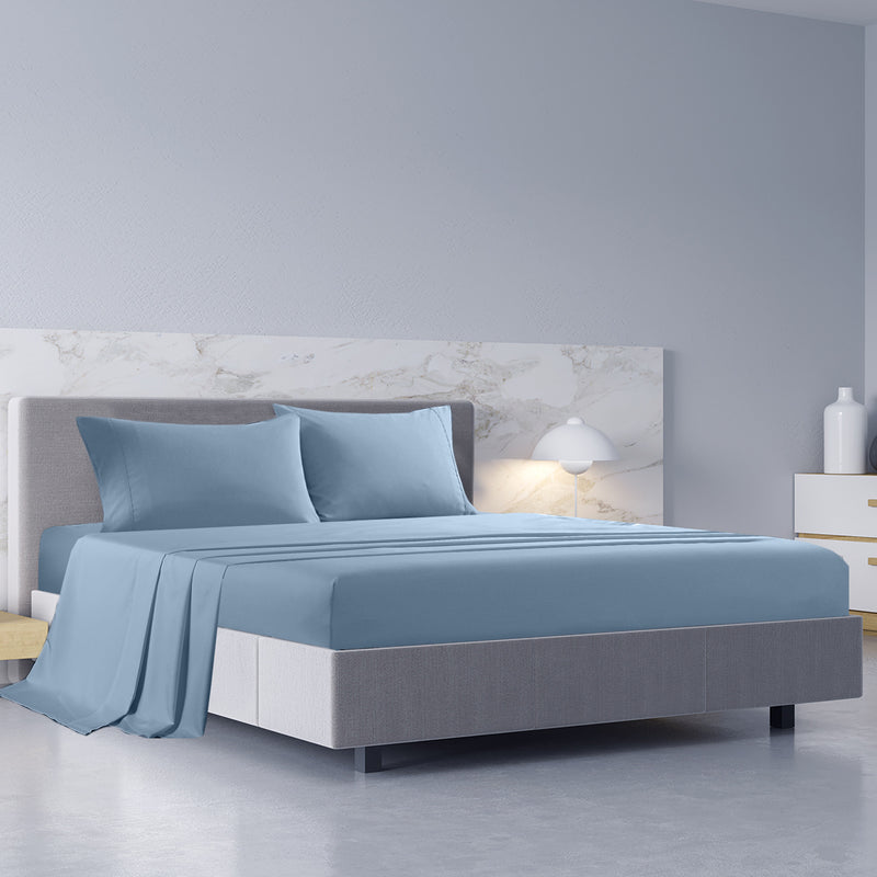 Dealsmate Royal Comfort 1000TC Hotel Grade Bamboo Cotton Sheets Pillowcases Set Ultrasoft - Queen - Blue Fog