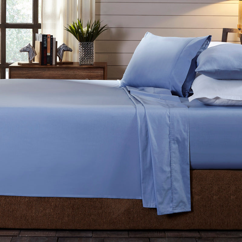 Dealsmate Royal Comfort 250TC Organic 100% Cotton Sheet Set 4 Piece Luxury Hotel Style - Double - Indigo