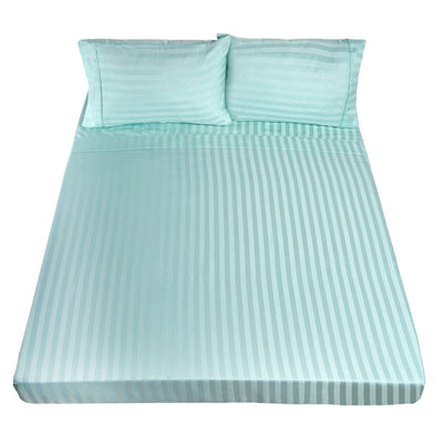 Dealsmate Royal Comfort 1200TC Soft Sateen Damask Stripe Cotton Blend Sheet Pillowcase Set - Queen - Mist