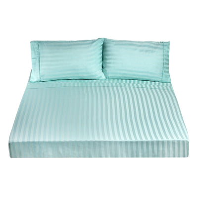 Dealsmate Royal Comfort 1200TC Soft Sateen Damask Stripe Cotton Blend Sheet Pillowcase Set - Queen - Mist