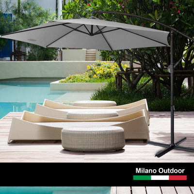 Dealsmate Milano 3M Outdoor Umbrella Cantilever With Protective Cover Patio Garden Shade - Grey