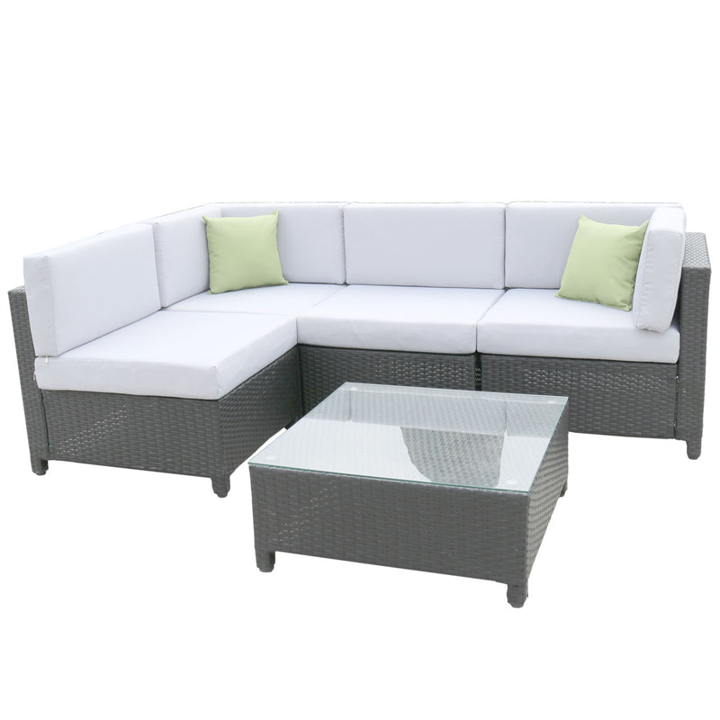 Dealsmate Milano 5 Piece Wicker Rattan Sofa Set Black Grey Outdoor Lounge Patio Furniture