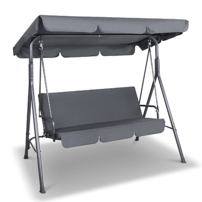 Dealsmate Milano Outdoor Swing Bench Seat Chair Canopy Furniture 3 Seater Garden Hammock - Grey