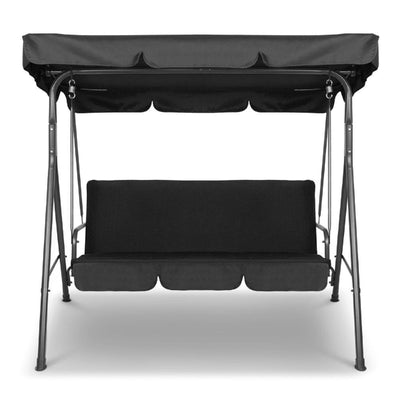 Dealsmate Milano Outdoor Swing Bench Seat Chair Canopy Furniture 3 Seater Garden Hammock - Black