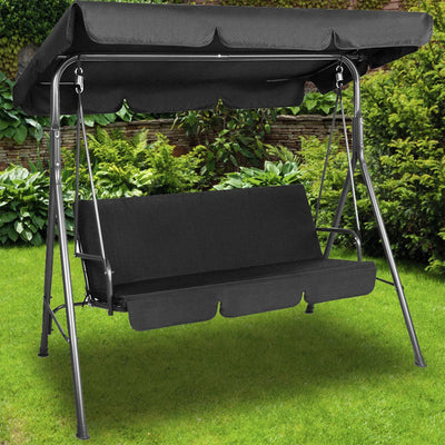 Dealsmate Milano Outdoor Swing Bench Seat Chair Canopy Furniture 3 Seater Garden Hammock - Black