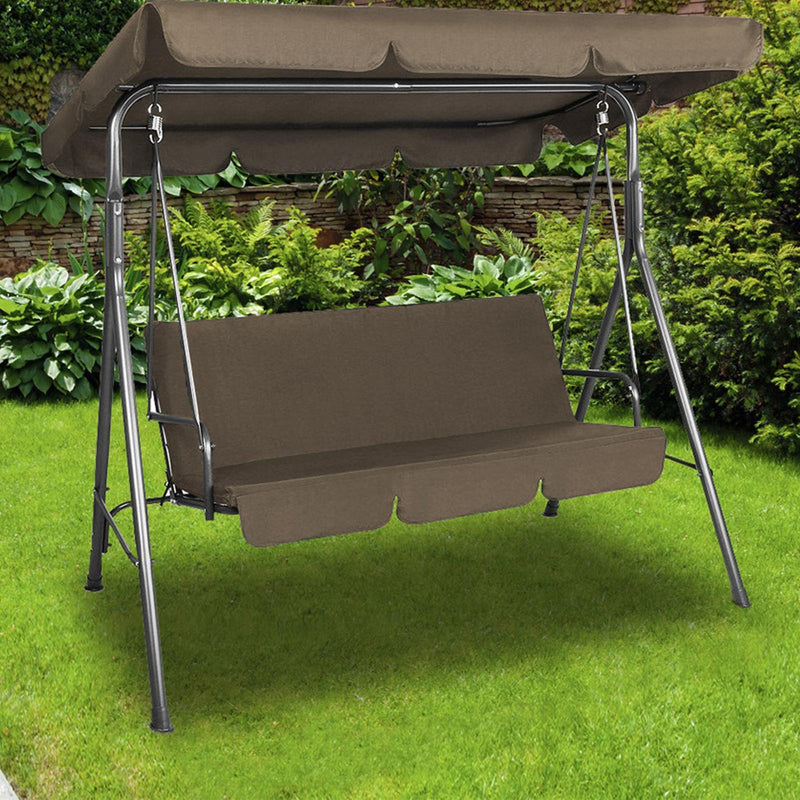 Dealsmate Milano Outdoor Swing Bench Seat Chair Canopy Furniture 3 Seater Garden Hammock - Coffee