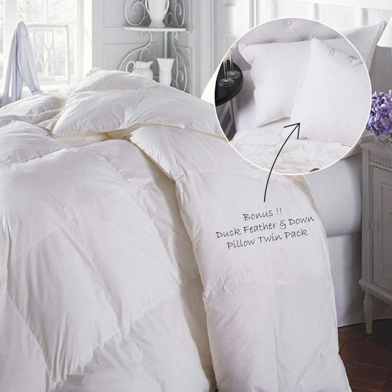 Dealsmate Duck Feather & Down Quilt 500GSM + Duck Feather and Down Pillows 2 Pack Combo - Single - White