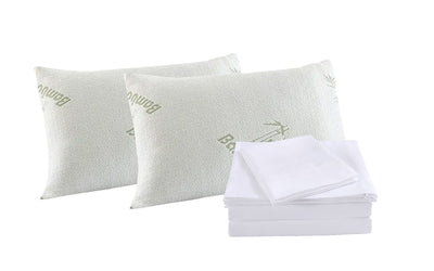Dealsmate Royal Comfort Bamboo Blend Sheet Set 1000TC and Bamboo Pillows 2 Pack Ultra Soft - Queen - White