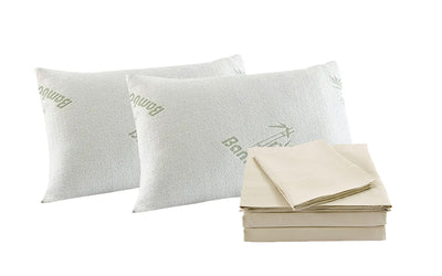 Dealsmate Royal Comfort Bamboo Blend Sheet Set 1000TC and Bamboo Pillows 2 Pack Ultra Soft - Queen - Ivory