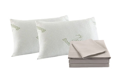 Dealsmate Royal Comfort Bamboo Blend Sheet Set 1000TC and Bamboo Pillows 2 Pack Ultra Soft - Queen - Warm Grey