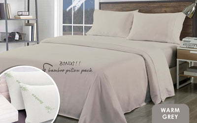 Dealsmate Royal Comfort Bamboo Blend Sheet Set 1000TC and Bamboo Pillows 2 Pack Ultra Soft - King - Warm Grey