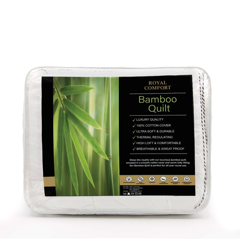 Dealsmate 250GSM Bamboo Blend Quilt With 1100GSM Hotel Pillow Bedding Set - Double
